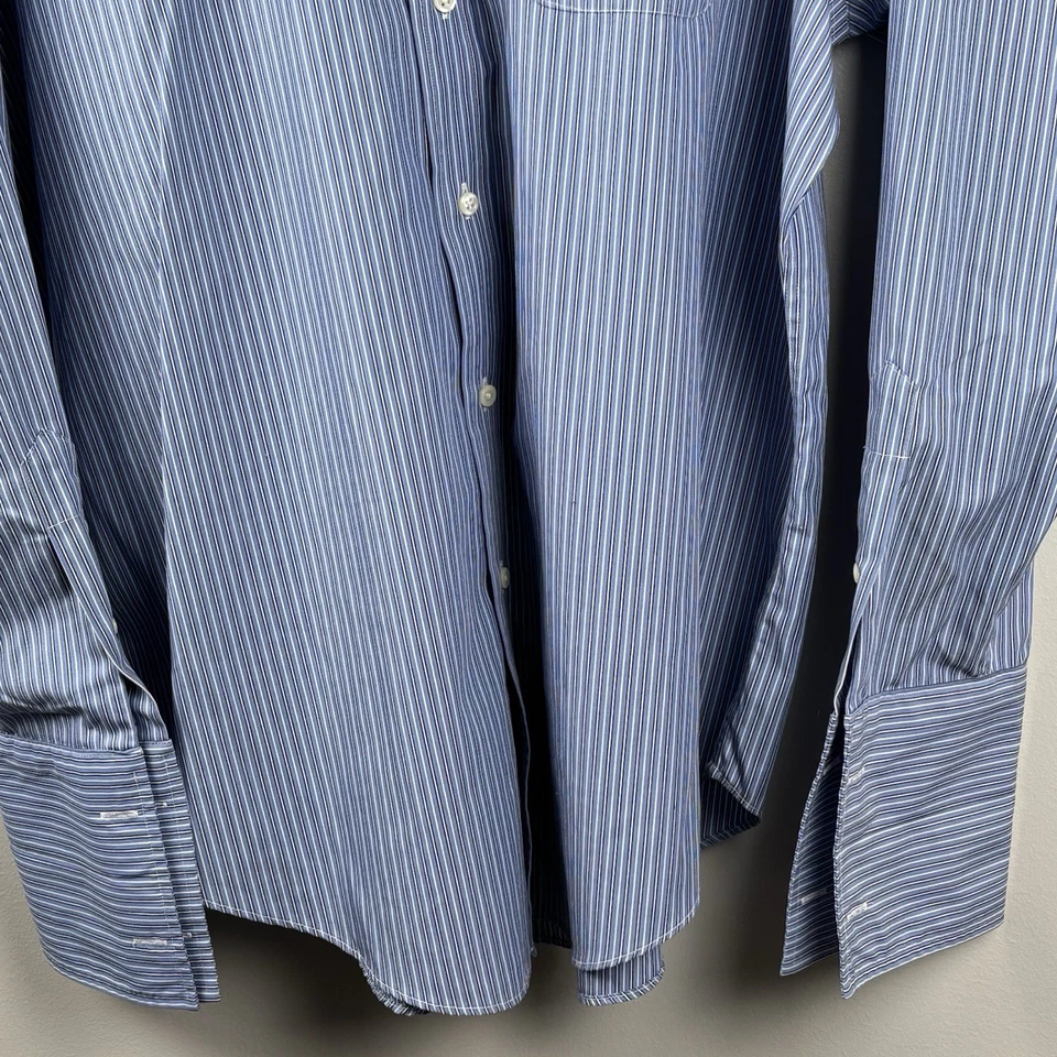 Lauren Ralph Lauren Dress shirt French Cuff Mens 17 - 34/35” Blue Stripe Cotton - Image 4 of 4