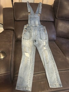 Refuge Denim Distressed Light Wash Denim Overalls Size 0. Excellent Condition