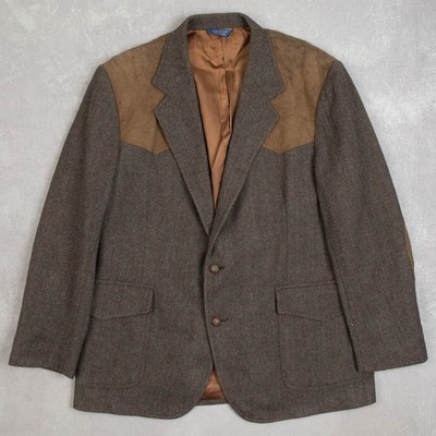 Jc Penney Vintage Tweed Wildleder Patch Blazer Jacke Large Herren 1980er USA Made