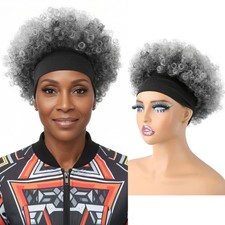 Afro Curly Headband Wig for Black Women,Short Kinky Curly Synthetic Wig with ...