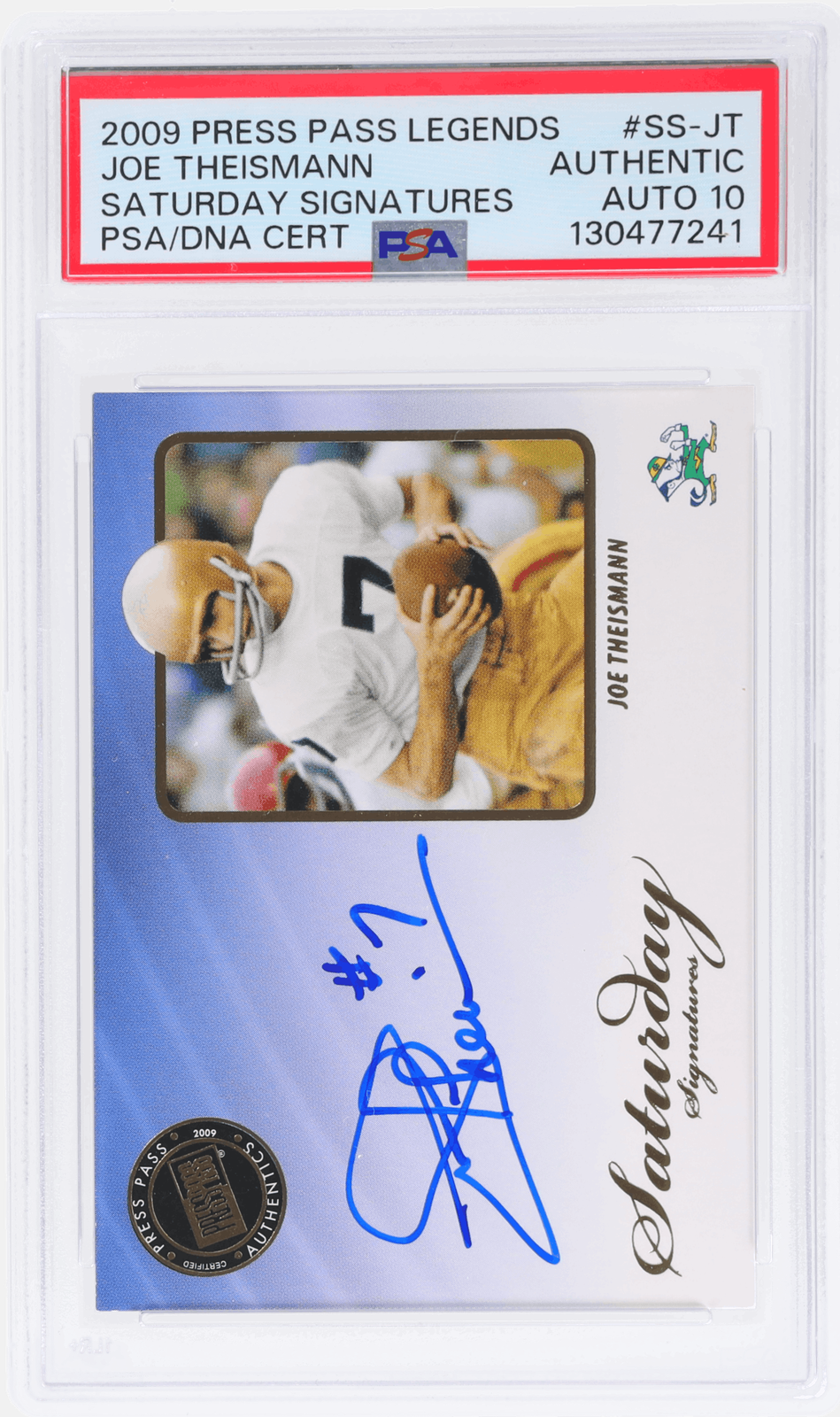 Joe Theismann 2009 Press Pass Legends Saturday Auto #SSJT PSA Auth/10 