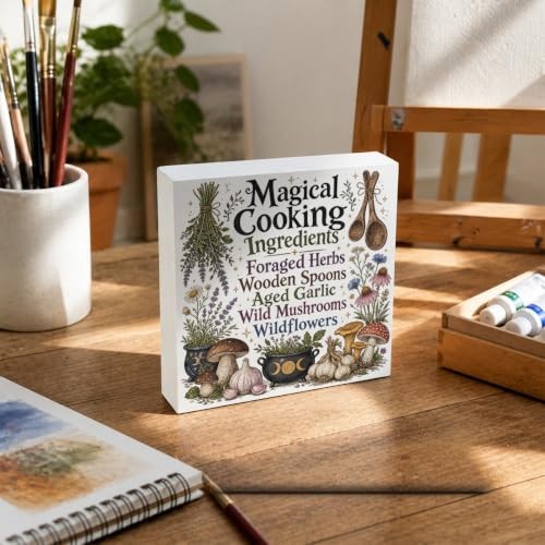 Funny Kitchen Witch Decor - Magical Ingredients Wood Block Sign - T | eBay