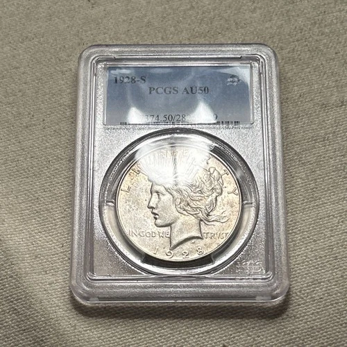 1928-S Peace Silver Dollar $1 PCGS Certified AU 50 DC