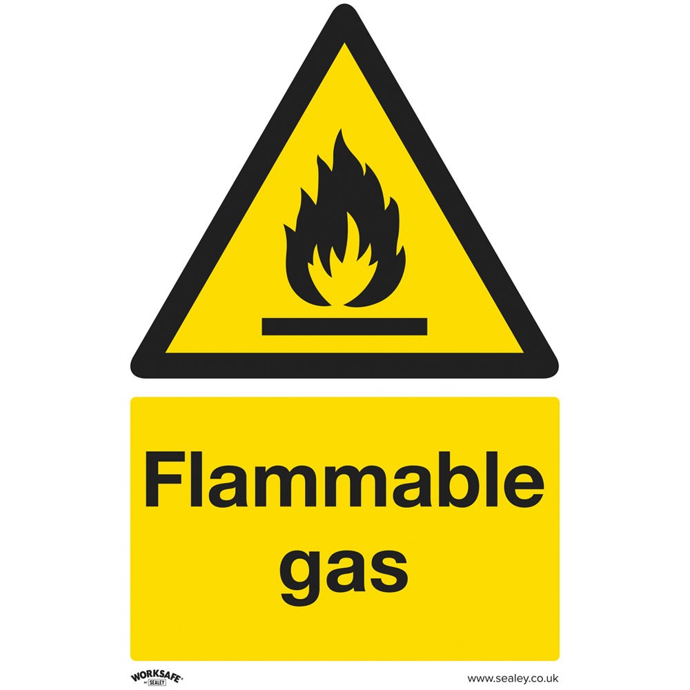 Worksafe Warning Safety Sign - Flammable Gas - Self-Adhesive Vinyl
