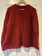 Vintage Handknit Red Chunky Button Down Cardigan Size 14 16 VGC Autumn Winter