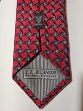 J.Z. Richards Tie 59" Red Geometric Silk Hand Made In USA Boulder CO