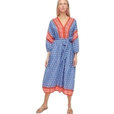 J. Crew Boho Midi V-Neck Floral Cover-Up Dress Block Print Oversize Size Small