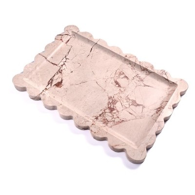 Yew & Tulip Natural Marble Vanity Tray with Scalloped Rim, Nature Rose Pink