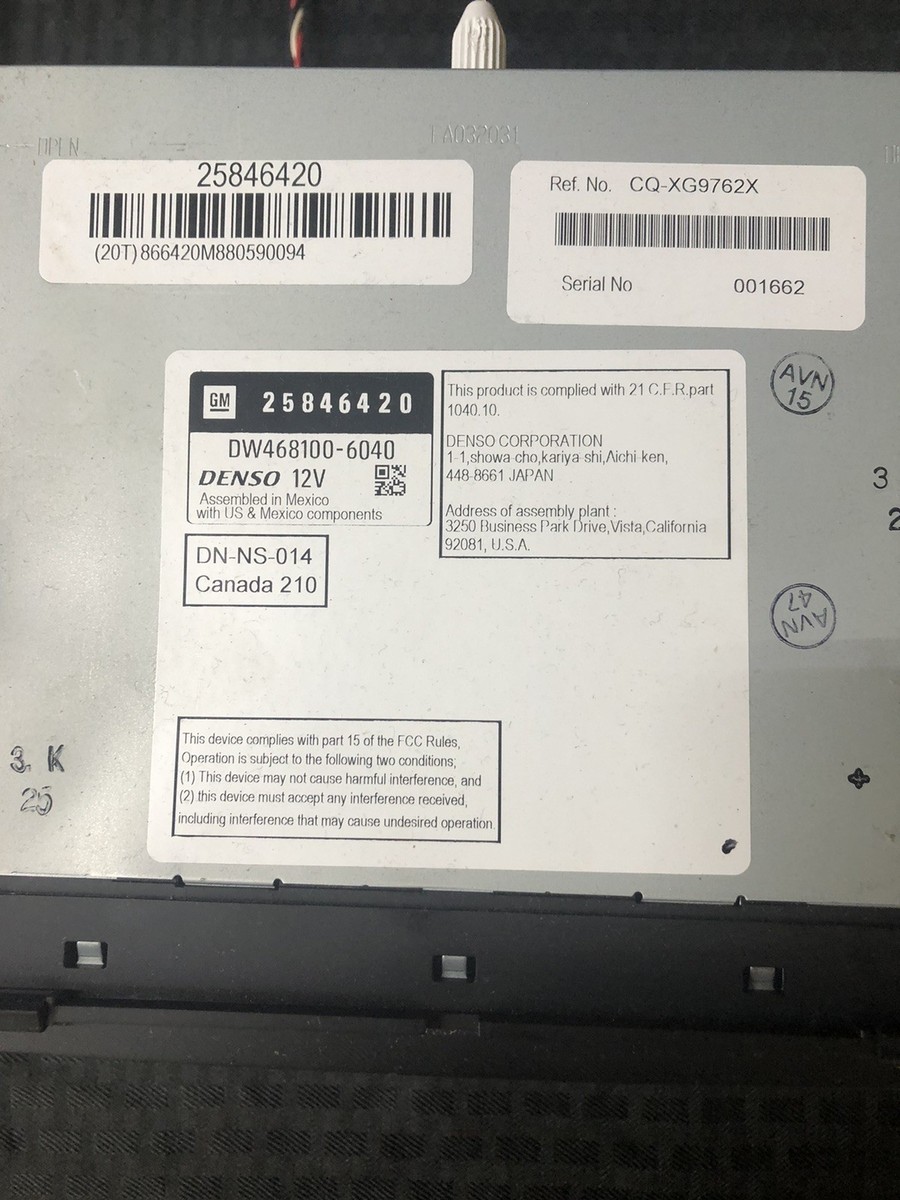 DENSO Dw468100-6040 GM 25846420 Navigation Radio Chevy Silverado