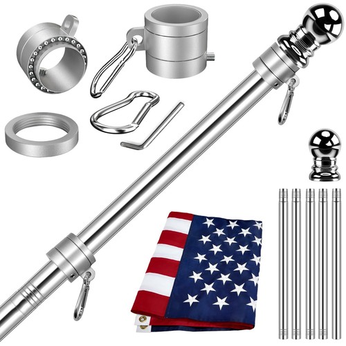 American Flag Pole Kit Made in USA,Including All 6FT 5 Section Flag Pole,3x5 ...