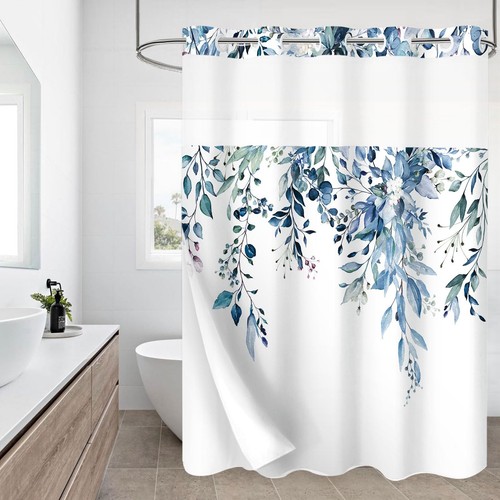No Hook Shower Curtain with Snap-in Fabric Liner Set for Bathroom, Hotel Styl...