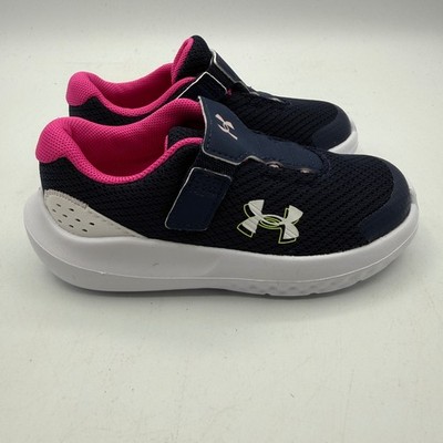 Under Armour Surge 4 AC Shoes Girls Size 8K Navy Pink Running 3027110-410