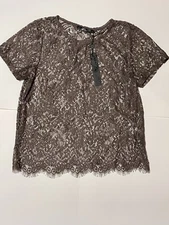 BKE Boutique Women’s Lace Short Sleeve Blouse Top, Dark Purple, Size L, NWT!