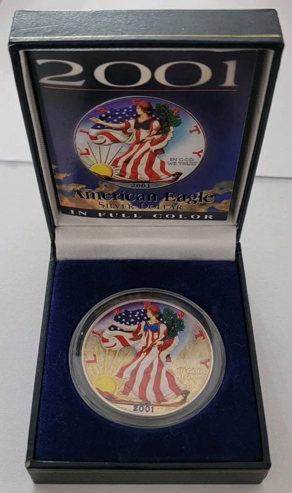 2001 American Silver Eagle - Colorized (Both Sides) 1 oz .999 Silver Coin w/Box - Image 4 of 4