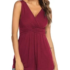 Ekouaer Womens Red Casual Sleeveless Top Size S Flowy V Neck 