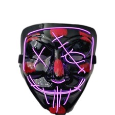 LED Light-Up Plastic Purge Style Face Mask Halloween Mask.Black/Pink/3 Mode