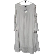 Nina Leonard Dress Size XL White Lined Bell Sleeve Relax Fit