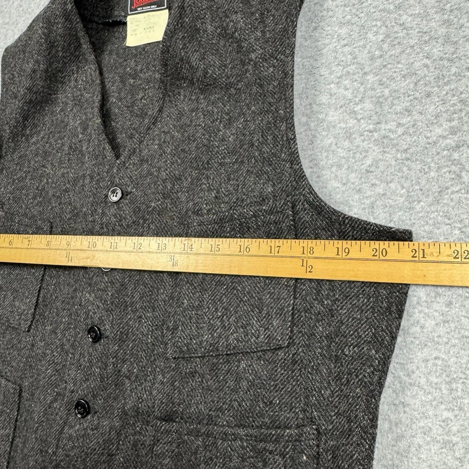 VTG Johnson Woolen Mills Herringbone Tweed Button Vest Medium 70s Gray USA Made - Image 3 of 4
