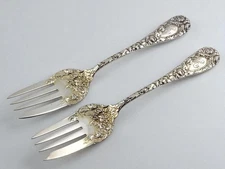 2 Sterling Silver DURGIN Salad Forks CHRYSANTHEMUM 1893