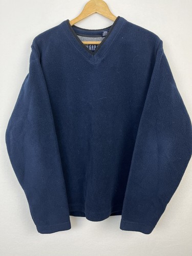 VTG GAP MEN LARGE BLUE FLEECE V NECK 