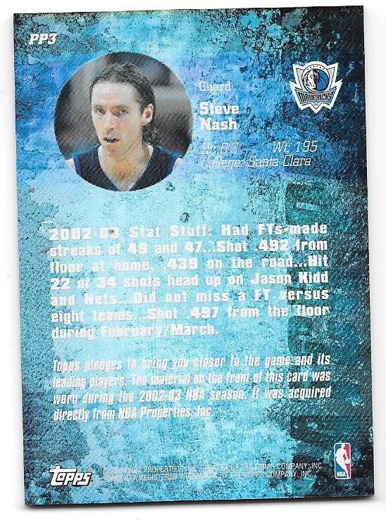 2003-04 Topps Jersey Edition Game-Worn Patch Place #PP3 Steve Nash /25 - Image 2 of 2