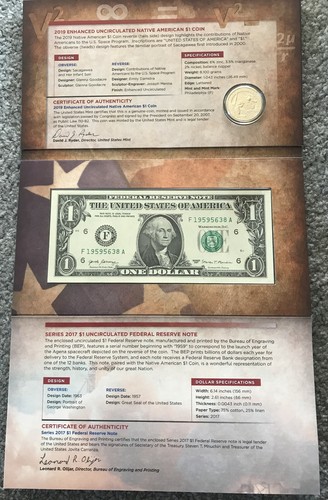 2019 Native American Coin Currency Set Enhanced Sacagawea 19NR *CENTERED NOTE*
