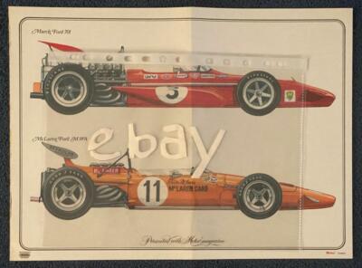 Motor Magazine Vintage poster early 1970s March Ford 701 Mclaren Ford M14A