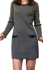 AGB Women's Gray Grey Knit Sweater Pullover Dress Front Pockets Cotton Sz M -EUC