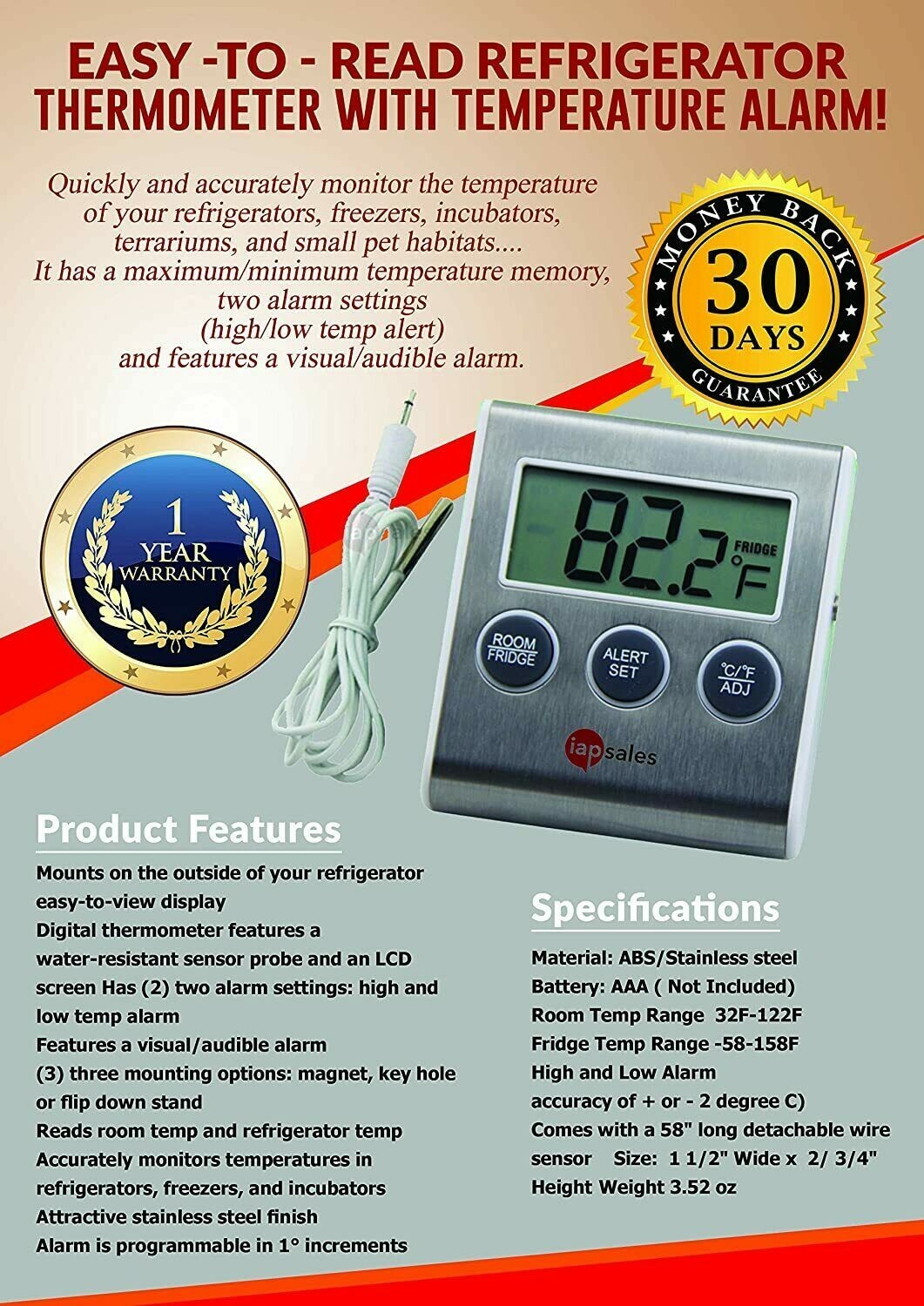 Digital Fridge Freezer Thermometer with Fridge Freezer Temperature