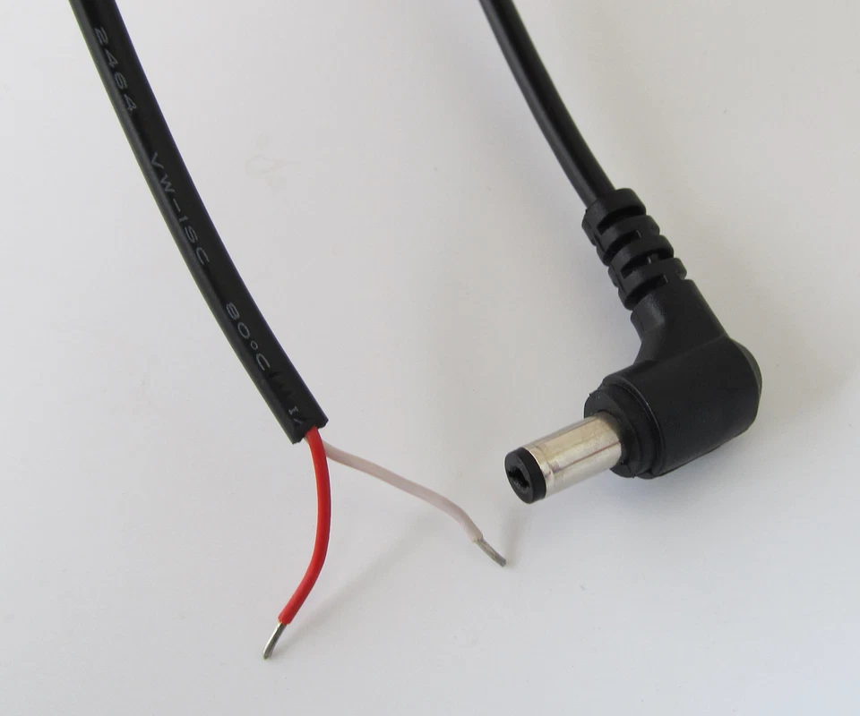 5x 30cm/1ft 5.5x2.1mm 5521 CCTV DC Power Plug Right Angle 90D Single Cord Cable - Image 3 of 4