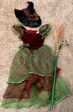 Crazy Days Girls Carnival Witch 3 Piece Costume Size 152 Dress Hat  Broom