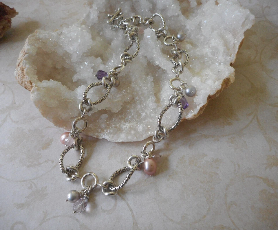Collar de cuarzo rosa amatista perla plata esterlina Michael Dawkins RE7256 Foto 4 de 4