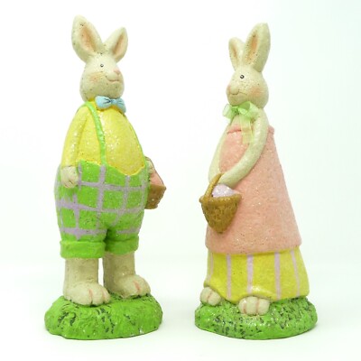 Anthropomorphic Easter Bunny Plaster Figurines Centerpiece 10'' Tall Set of 2