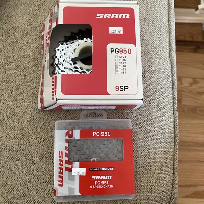 NEW SRAM PG 950 9 Speed Road Bike  Cassette 11-28 + PC951  Chain