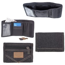 Mens Black Denim TriFold Slim Value Canvas Sports Wallet Zip