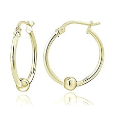 Gold Tone over Sterling Silver Bead Round Hoop Earrings, 20mm