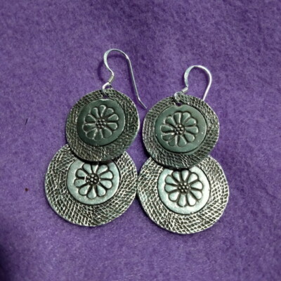 FINE SILVER EARRINGS 925 STERLING CRAFT VINTAGE TRIBAL JEWELRY WOMEN LOT1724