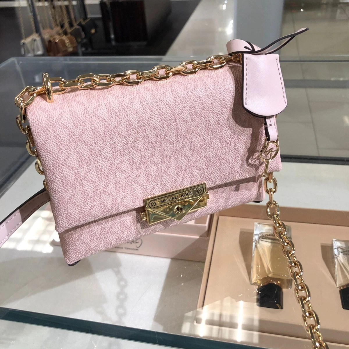 michael kors pink bag with gold chain