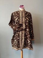 Vintage East Brown Silk Embroidered Floral & Bird Oriental Feel Tunic Jacket 12