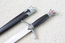 S1402 SILVER MEDIEVAL KNIGHTS TEMPLAR RED CROSS CRUSADER DAGGER SWORD 15.4"