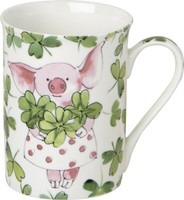 "Porzellan-Tasse\"Piggy Luck\"GlüCks-Schwein KleebläTter 0,375L*Becher*Bone China"