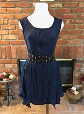 FOREIGN EXCHANGE Blue BoHo CHIC Sheer Gauzy Shark Bite Mini Dress SM