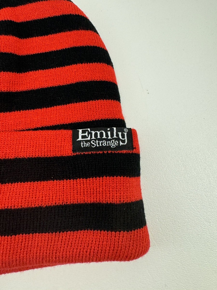 Emily The Strange Black & Red Stripe Peeking Beanie cap hat  display picture 1