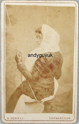 CDV LADY ON SWING STUDIO HOWELL CARMARTHEN WALES ANTIKES FOTO LANGE MOTORHAUBE