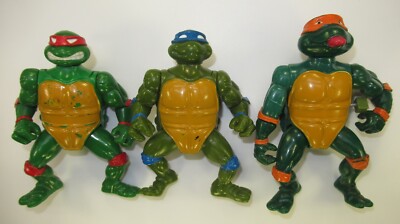 Lot of 3 Vintage TMNT Figures Head Dropping Etc. Raph Leo Mike