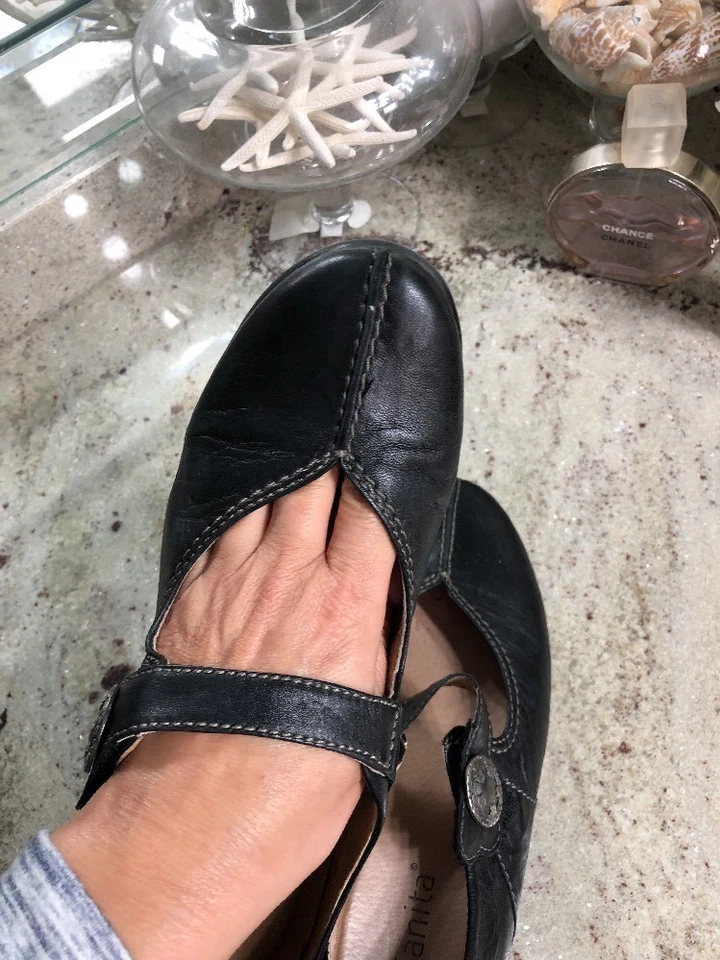 Женские черные кожаные мокасины Sanita VLCRO Mary Janes размер 40 сабо каблук туфли 9-9,5 - Изображение 4 из 4