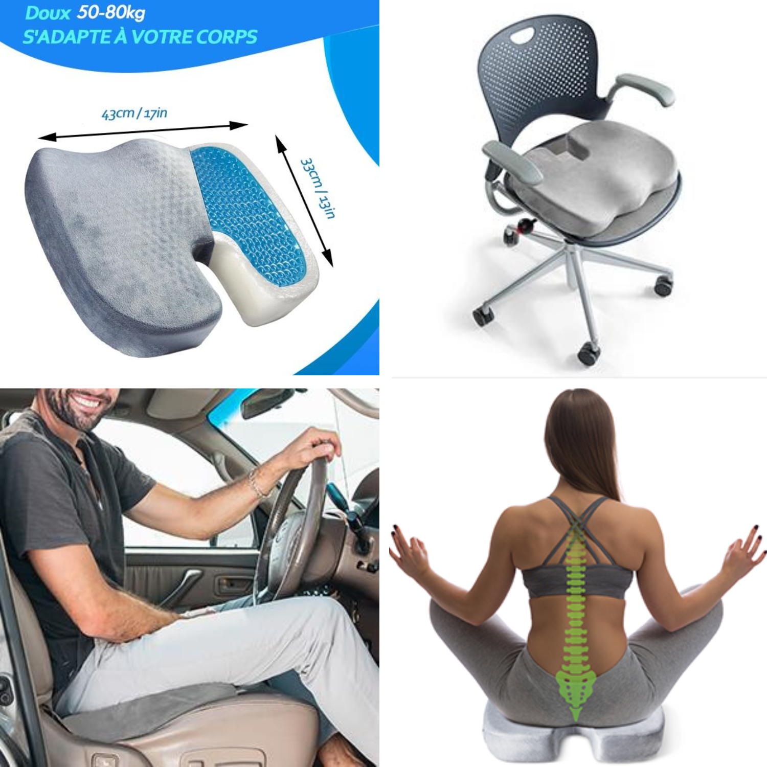 Coussin de siège pour voiture, 40 x 40 cm, coussin de siège orthopédique  ergonomique
