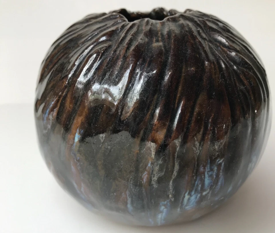 Tonvase Kugel 1l anthrazit braun blau |clay vase sphere 1L anthracite brown blue - Bild 4 von 4