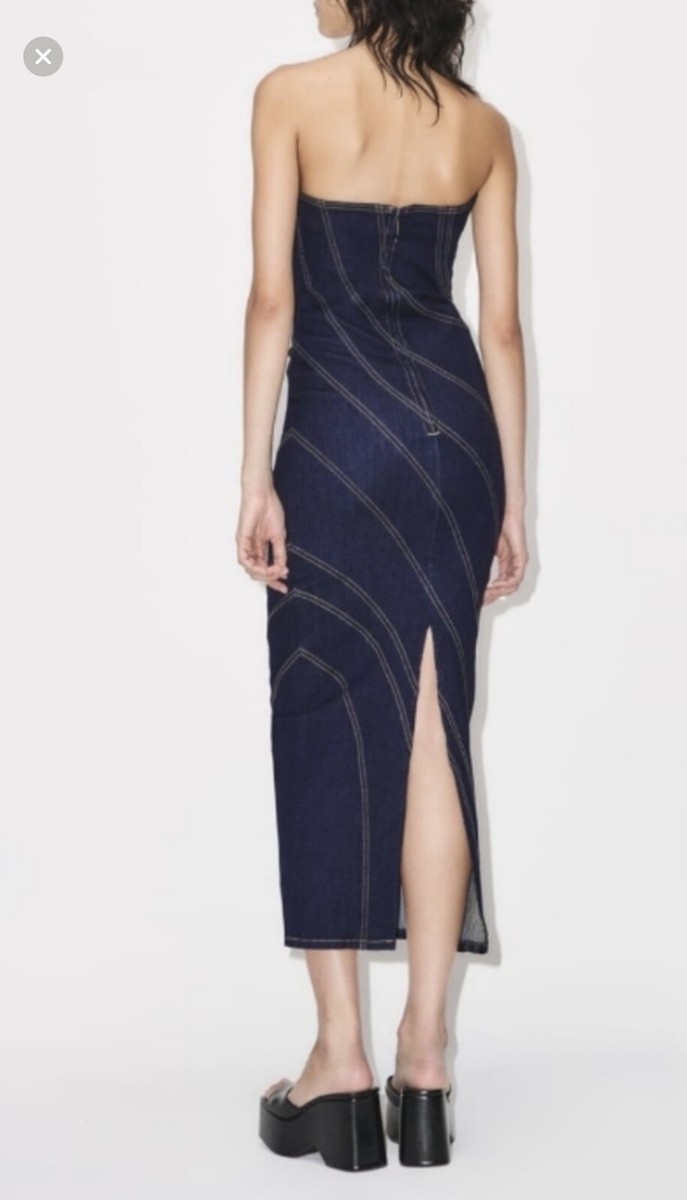 knee length dresses for ladies Sleeveless Denim Midi Dress | Shift Dress
