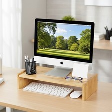 Solid Wood Monitor Riser with 2 Adjustable Heights for Office and Home